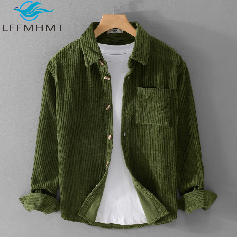 Corduroy Button Up Shirt Men - قميص رجالي جديد من الكوردوروي لعام