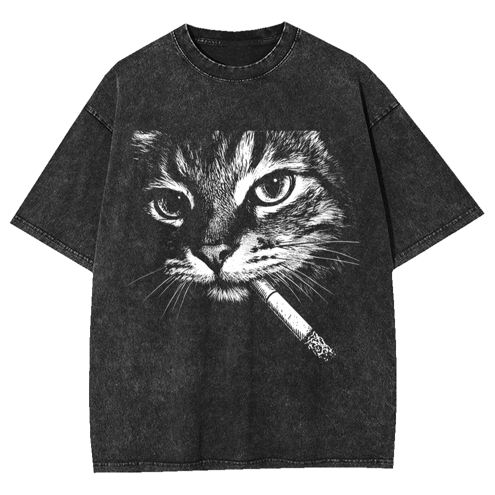 Acid Wash Vintage Graphic T Shirt - تي شيرت رجالي بتصميم عتيق مغسول