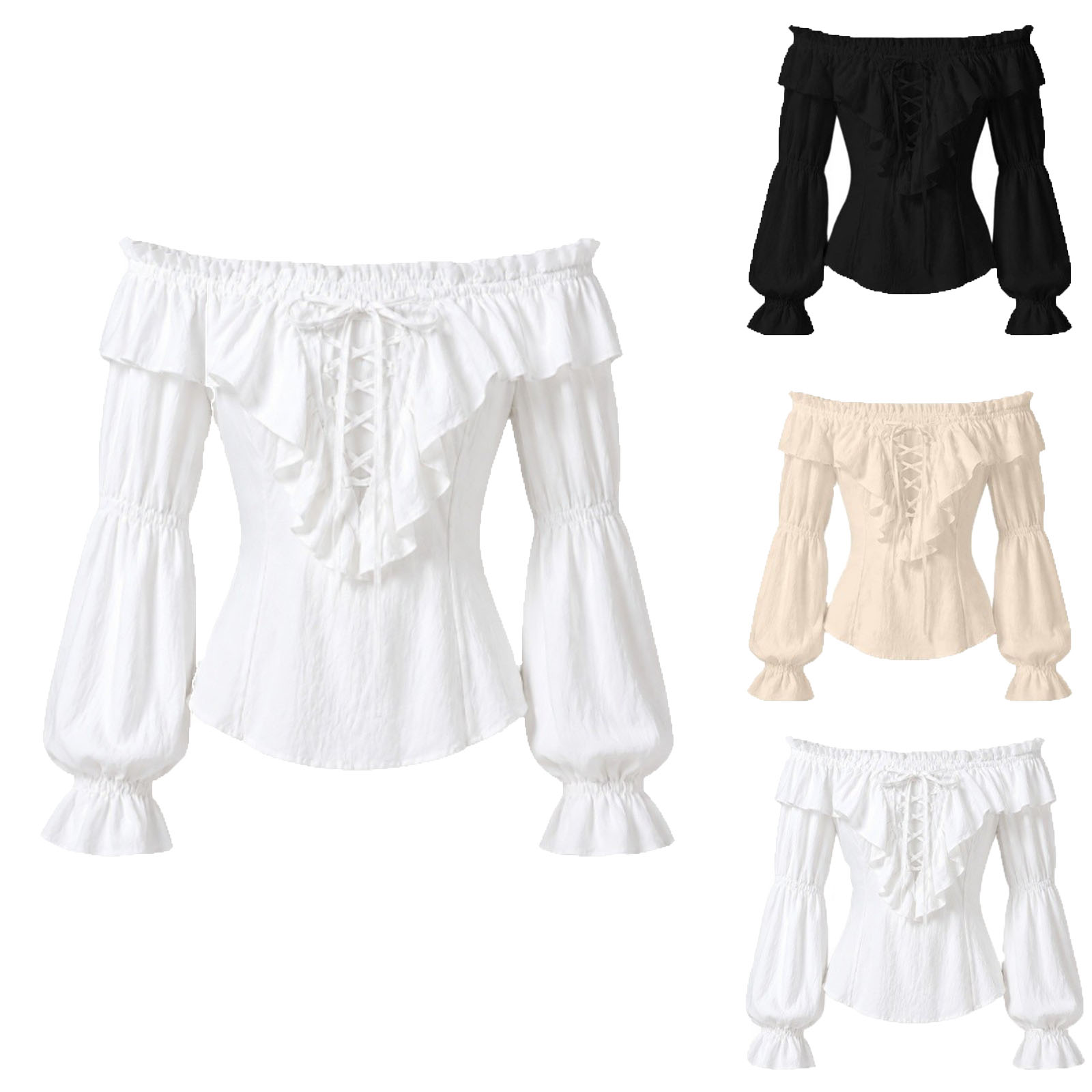Medieval Gothic Lace Up Pirate Shirt - قميص قراصنة نسائي بأسلوب عصر النهضة
