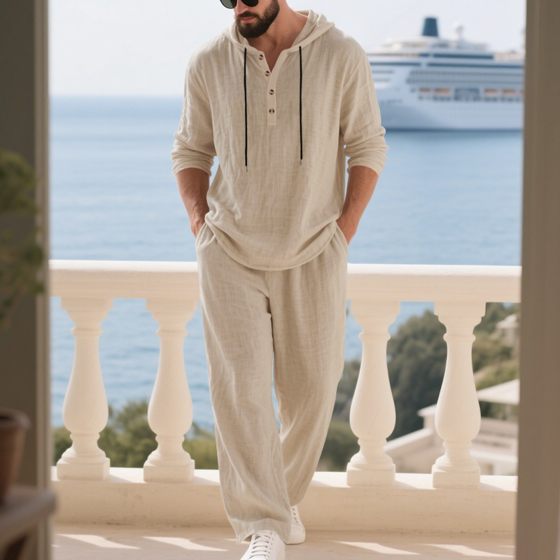 Mens Linen Shirt Long Sleeve - بدلة رجالية كاجوال من الكتان للخريف