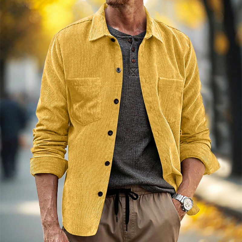 Corduroy Button Up Shirt Men - قميص رجالي كاجوال للربيع والخريف من