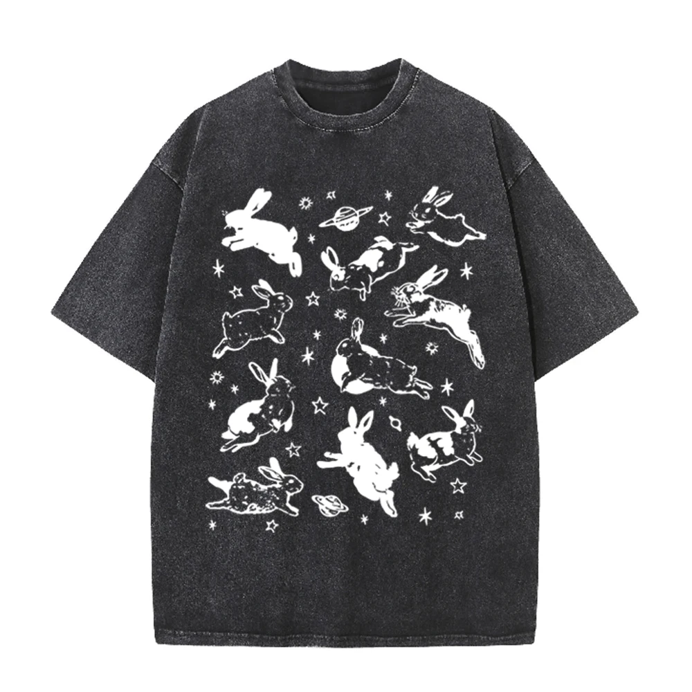 Acid Wash Vintage Graphic T Shirt - تي شيرت أسود مغسول بحمض بتصميم