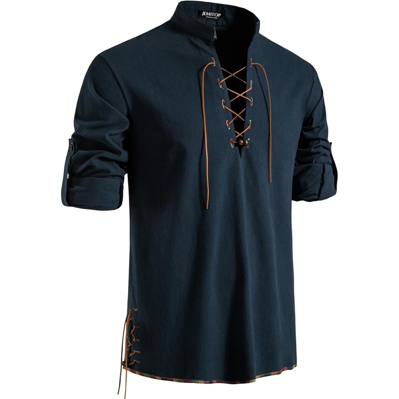 Medieval Gothic Lace Up Pirate Shirt - قميص قرصان رجالي فايكنغ ريترو عصر