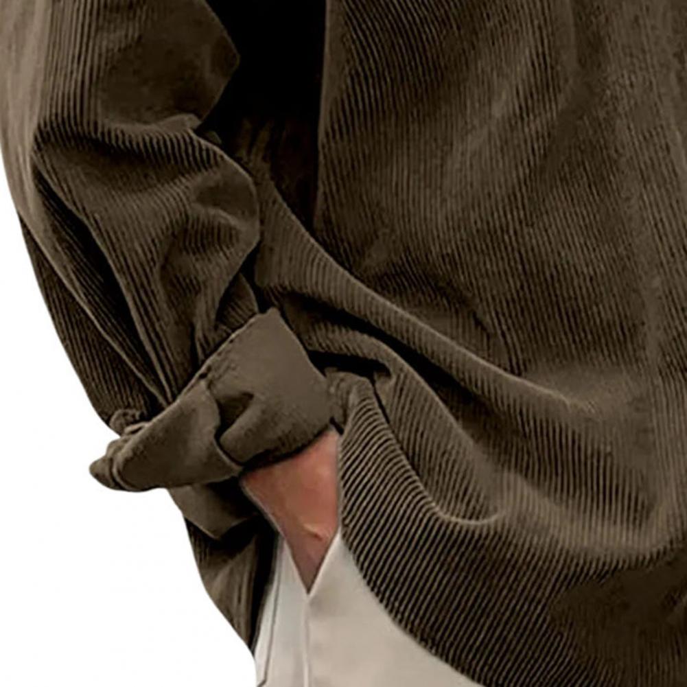 Corduroy Button Up Shirt Men - قمصان رجالية كاجوال للخارج بلون موحد