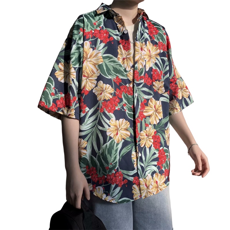 Vintage Hawaiian Floral Shirt - قميص رجالي هاواي كلاسيكي مطبوع بالأزهار