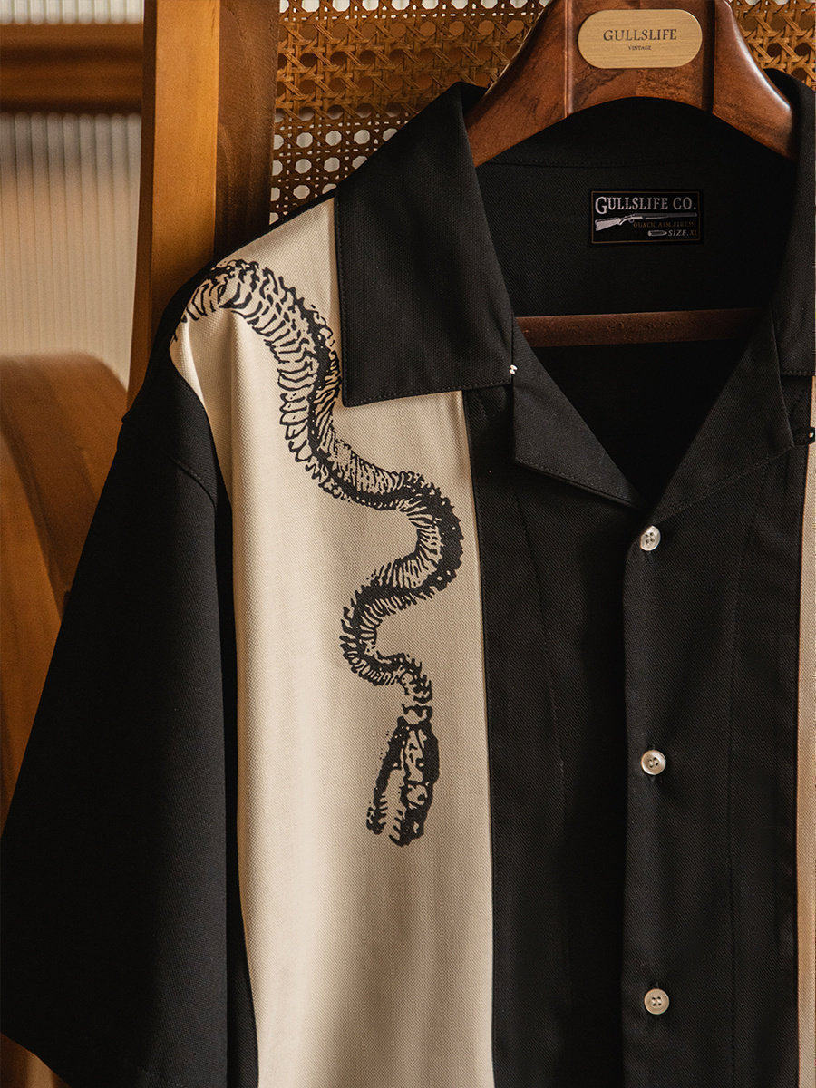 Short Sleeve Bowling Shirt Retro - قميص رجالي فضفاض بياقة كوبية مطبوعة