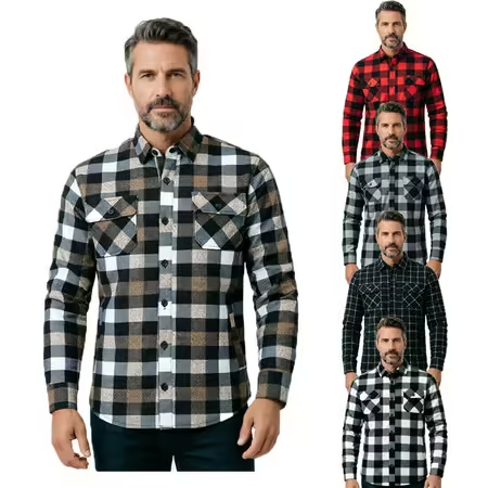 Flannel Plaid Shirt Heavy Weight - قميص رجالي طويل الأكمام منقوش ثقيل