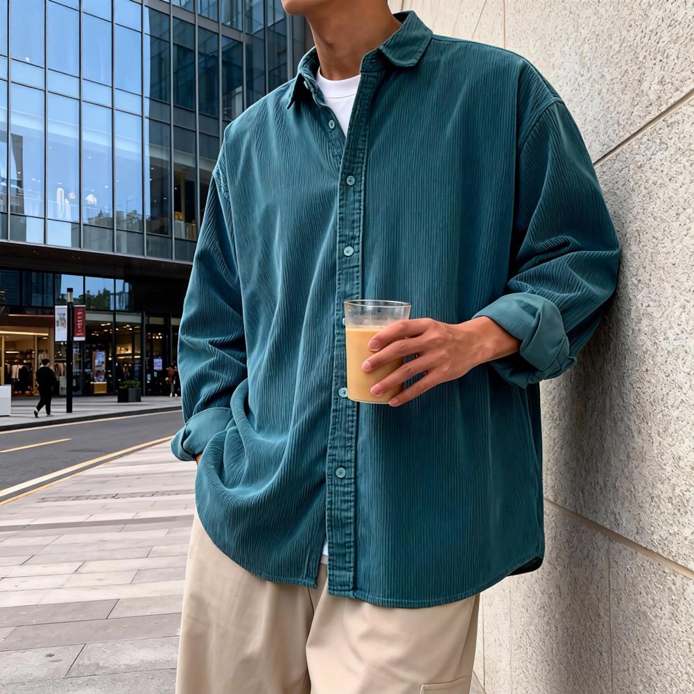Corduroy Button Up Shirt Men - قميص رجالي جديد من قماش الكوردروي
