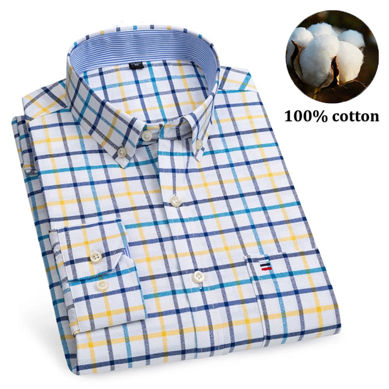 Oxford Cotton Casual Shirt Business - قمصان رجالية قطن 100% بأكمام طويلة