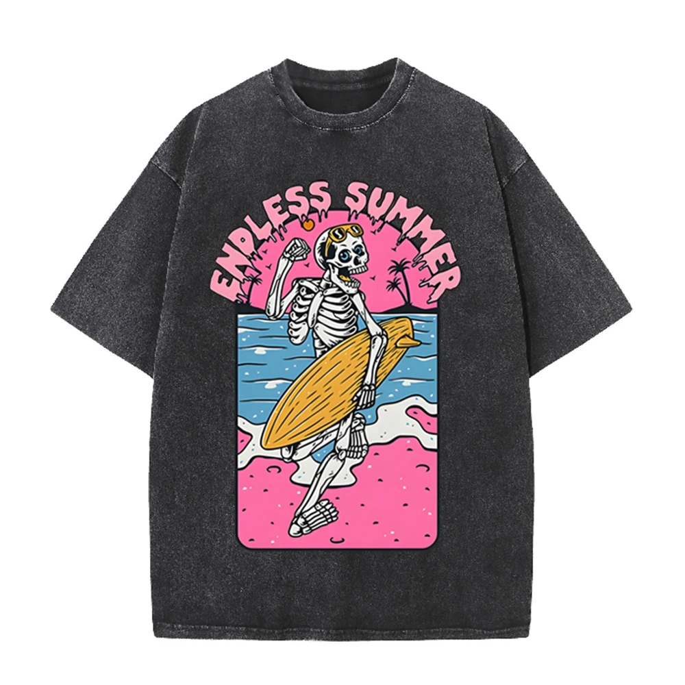 Acid Wash Vintage Graphic T Shirt - تي شيرت أسود مغسول بحمض بتصميم