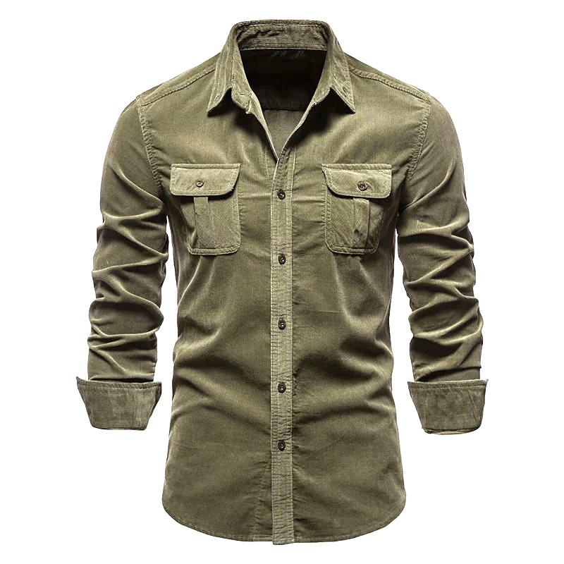 Corduroy Button Up Shirt Men - قميص سروال قصير جديد للرجال من