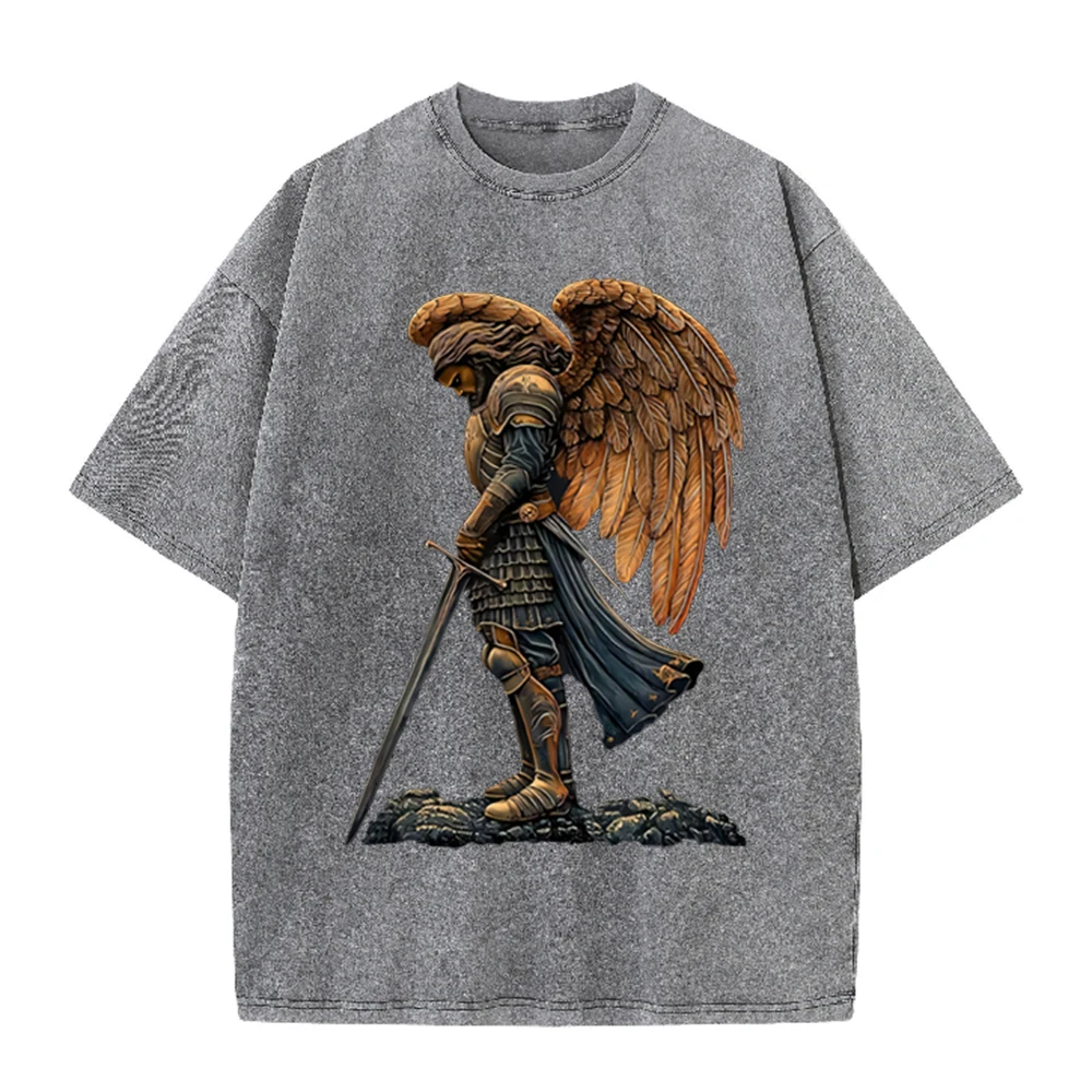 Acid Wash Vintage Graphic T Shirt - تي شيرت رمادي مغسول بحمض بتصميم