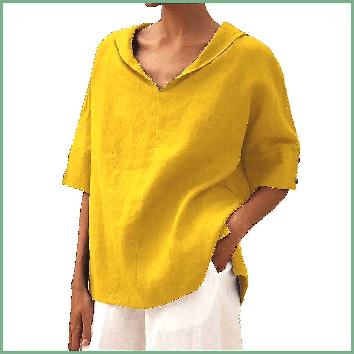 Shirts - قميص نسائي فضفاض بياقة على شكل