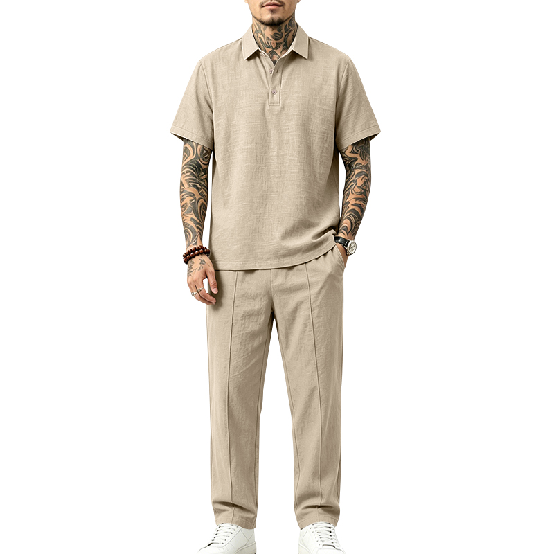 Mens Linen Shirt Long Sleeve - طقم بولو رجالي من قطعتين: قميص