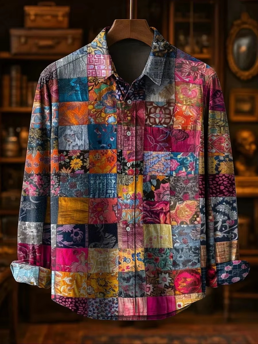 Mens Linen Shirt Long Sleeve - قميص رجالي عصري بتصميم كاجوال مزخرف