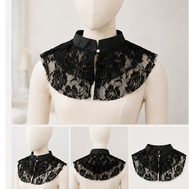 Shirts - ياقة دانتيل أنيقة مزخرفة بالزهور للنساء،