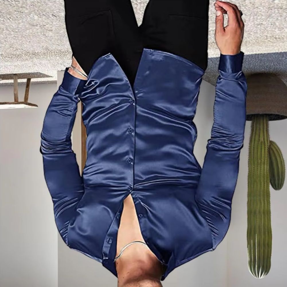 Mens Satin Silk Dress Shirt - قميص رجالي أنيق لامع يشبه الحرير