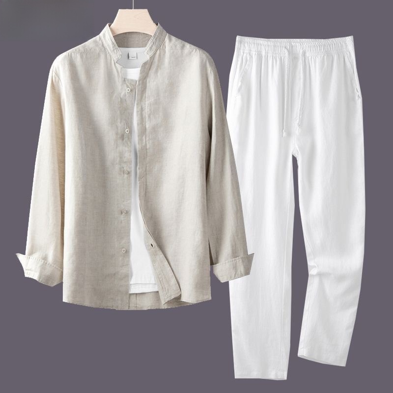 طقم قميص خفيف الوزن من القطن و - مراجعة Mens Linen Shirt Long Sleeve وسعره