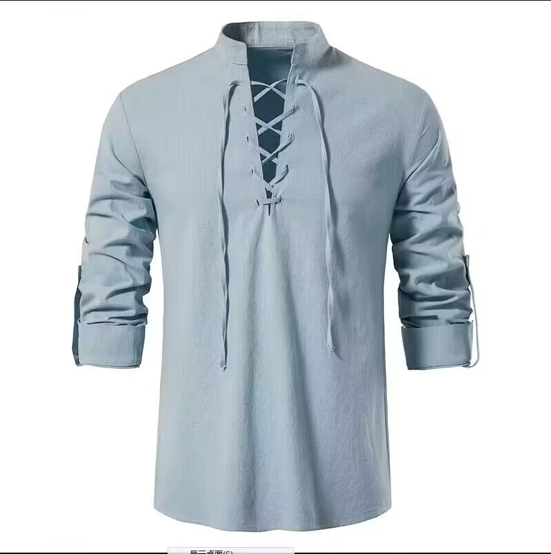 قميص رجالي بتصميم قرصان، قميص  - مراجعة Medieval Gothic Lace Up Pirate Shirt وسعره
