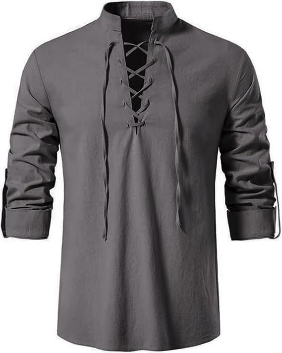 قميص رجالي بتصميم قرصان، قميص  - مراجعة Medieval Gothic Lace Up Pirate Shirt وسعره