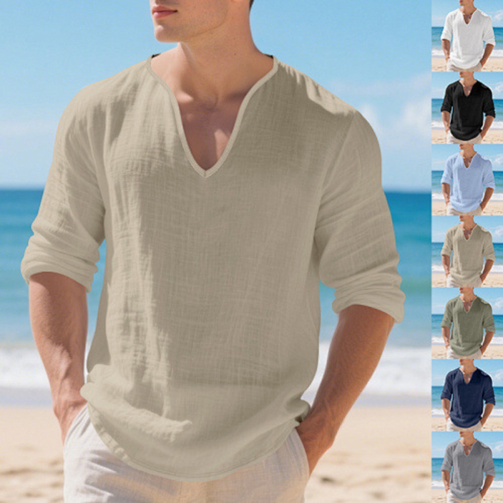 قميص رجالي أمريكي جديد فضفاض ب - مراجعة Mens Linen Shirt Long Sleeve وسعره