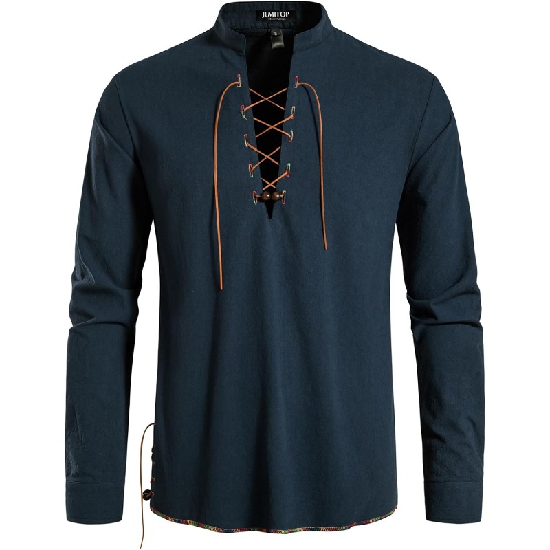 قميص قرصان رجالي فايكنغ ريترو  - مراجعة Medieval Gothic Lace Up Pirate Shirt وسعره