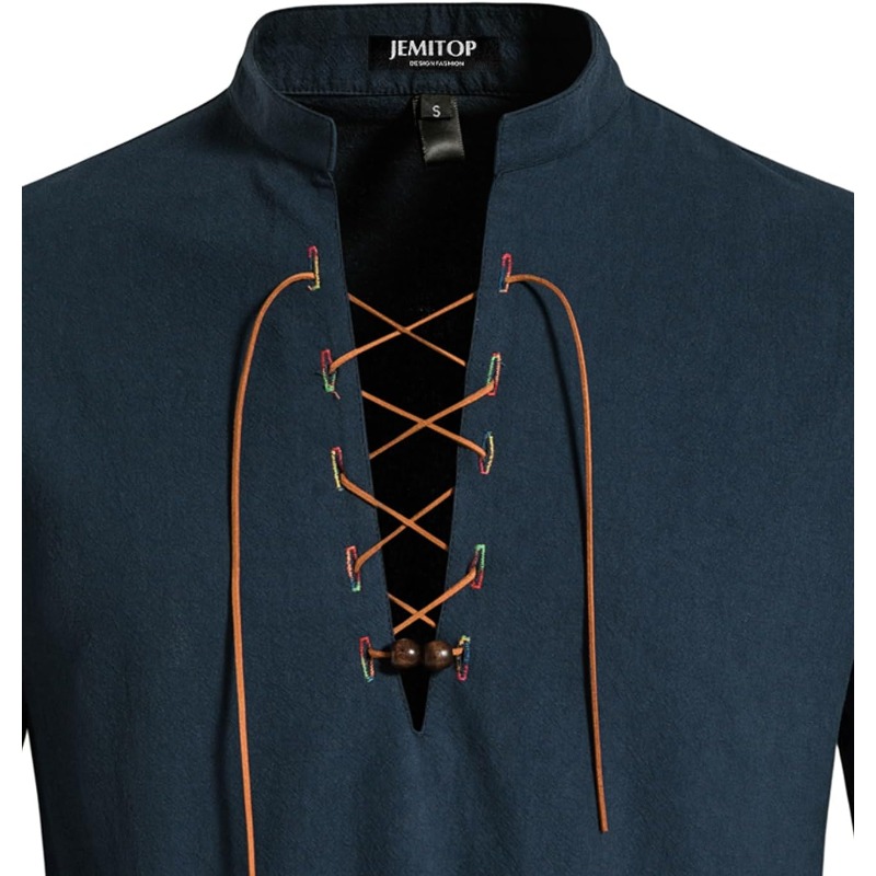 قميص قرصان رجالي فايكنغ ريترو  - مراجعة Medieval Gothic Lace Up Pirate Shirt وسعره