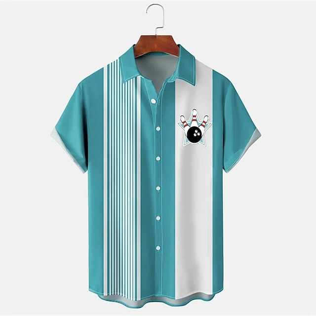 قميص رجالي مخطط بنمط البولينج  - مراجعة Short Sleeve Bowling Shirt Retro وسعره