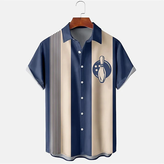 قميص رجالي مخطط بنمط البولينج  - مراجعة Short Sleeve Bowling Shirt Retro وسعره