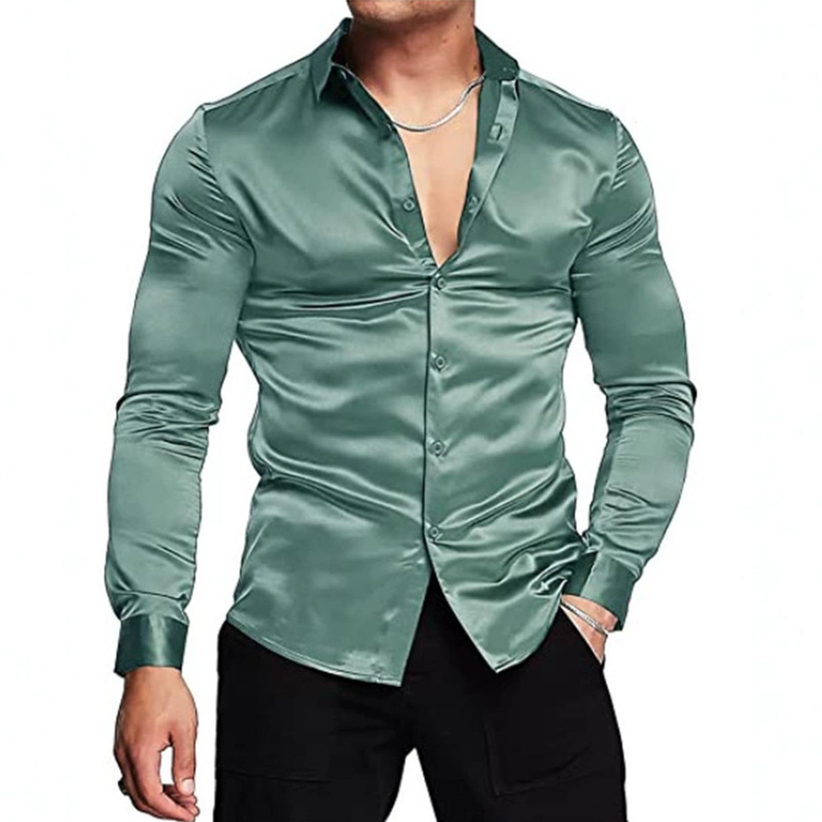 ربيع الخريف الحرير الساتان قمص - مراجعة Mens Satin Silk Dress Shirt وسعره