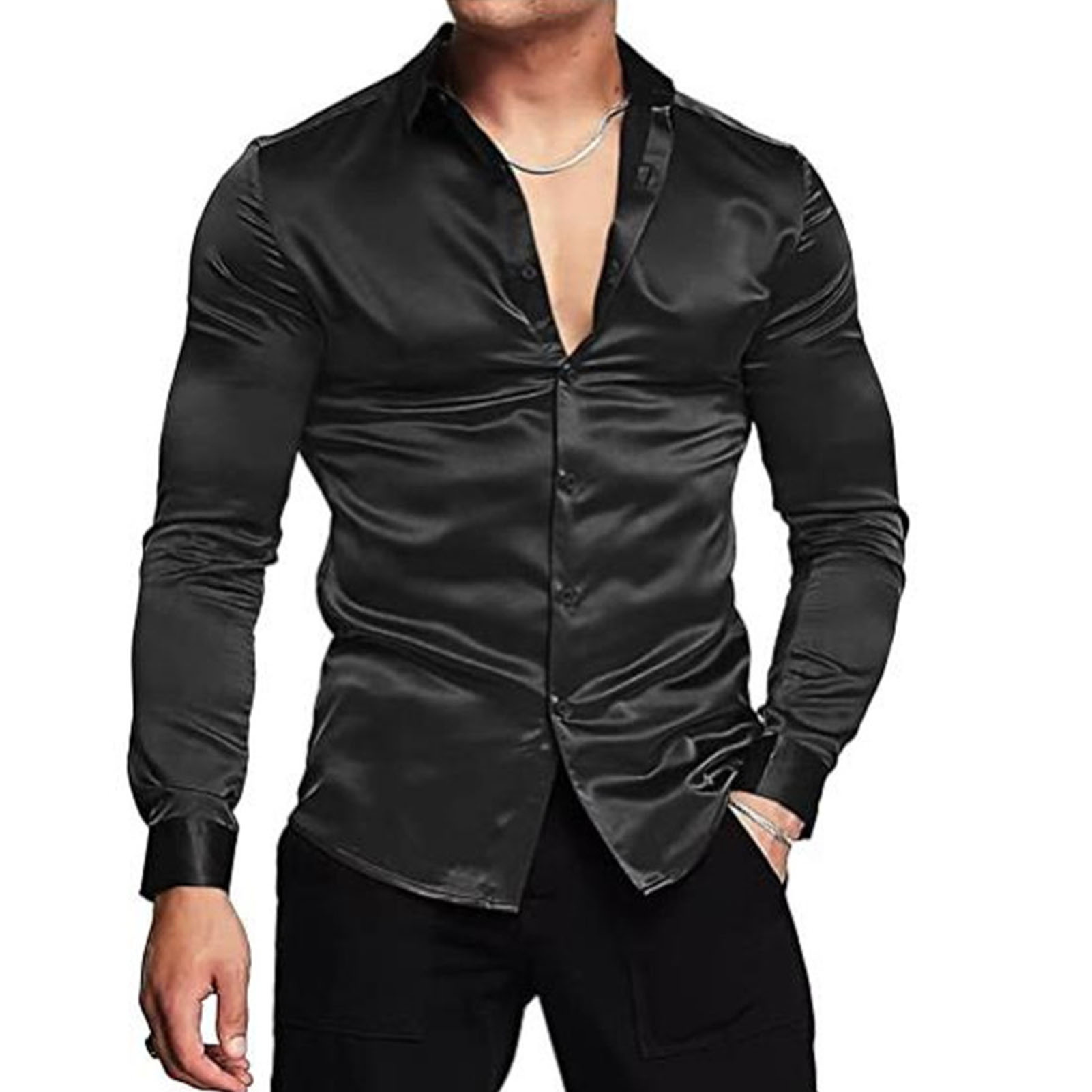 ربيع الخريف الحرير الساتان قمص - مراجعة Mens Satin Silk Dress Shirt وسعره