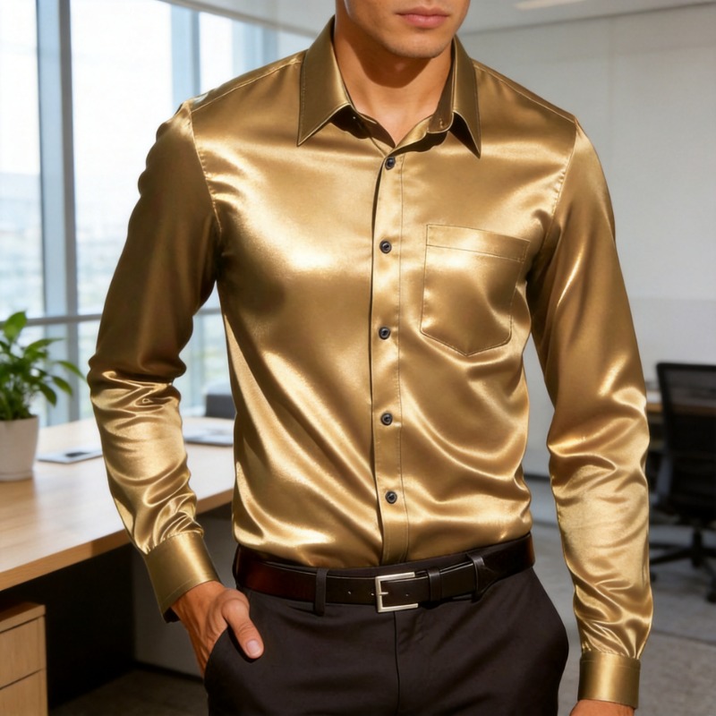 قميص رجالي حريري ناعم بقصة ضيق - مراجعة Mens Satin Silk Dress Shirt وسعره