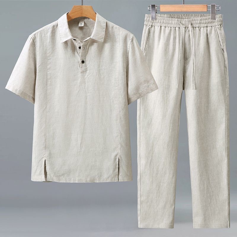 طقم رياضي عصري للربيع/الصيف بأ - مراجعة Mens Linen Shirt Long Sleeve وسعره