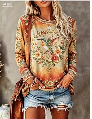 قميص نسائي بأكمام طويلة بطبعة  - مراجعة T-Shirts وسعره