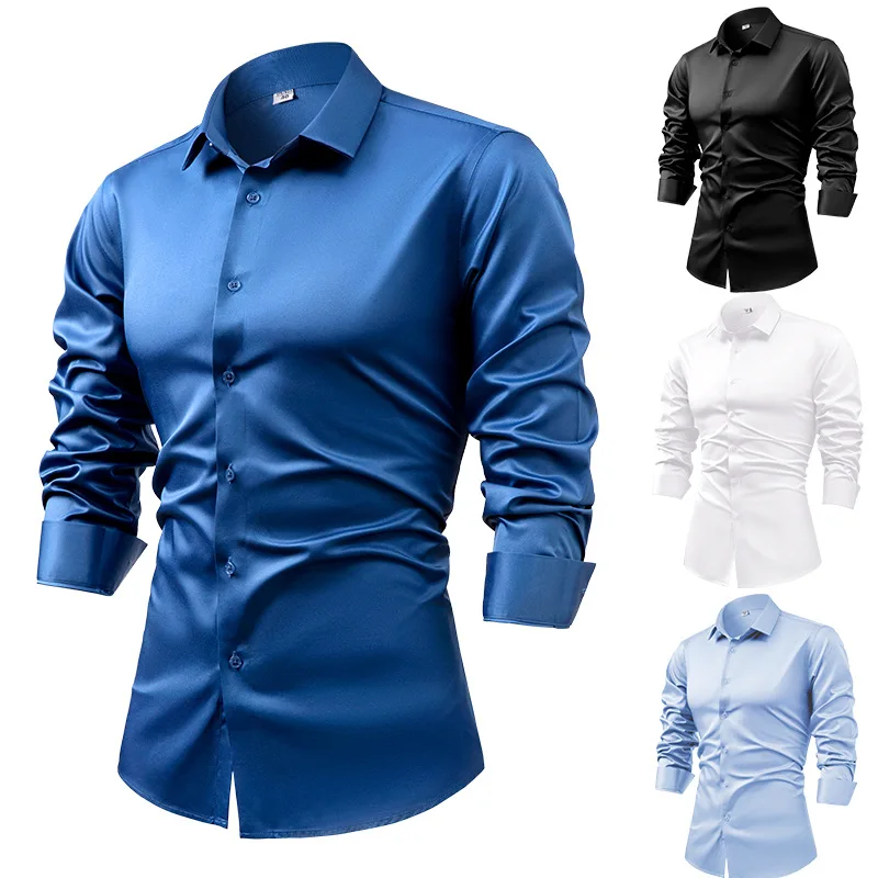 قمصان ربيع وخريف 2025 من الحري - مراجعة Mens Satin Silk Dress Shirt وسعره