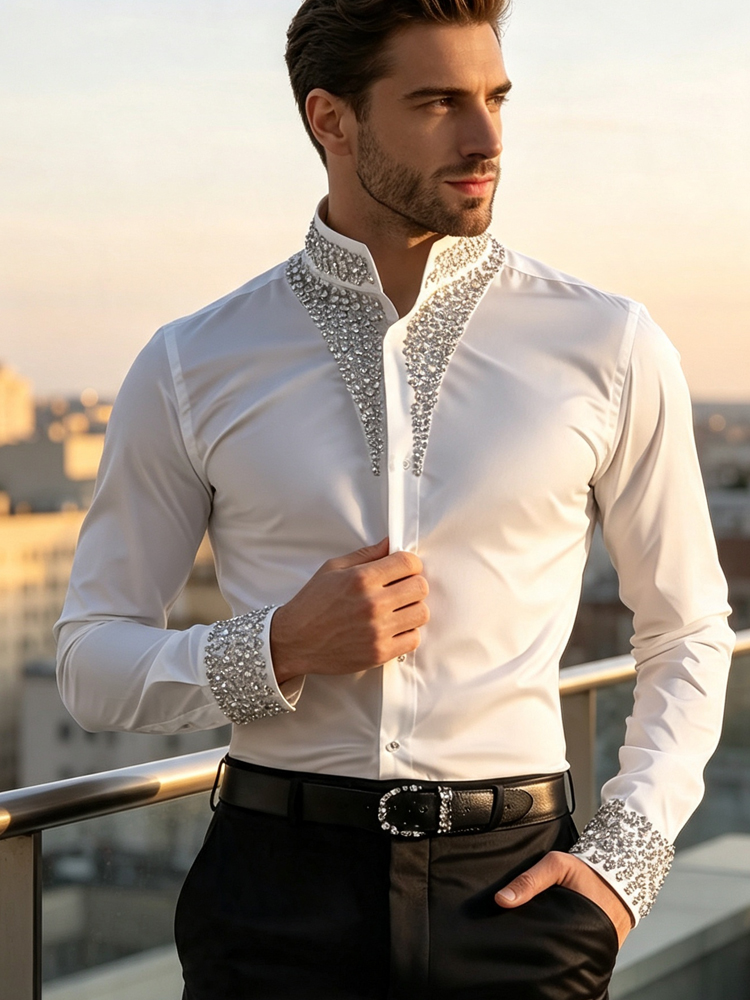 قميص رجالي كاجوال للأعمال مزين - مراجعة Mandarin Collar Formal Shirt Slim Fit وسعره
