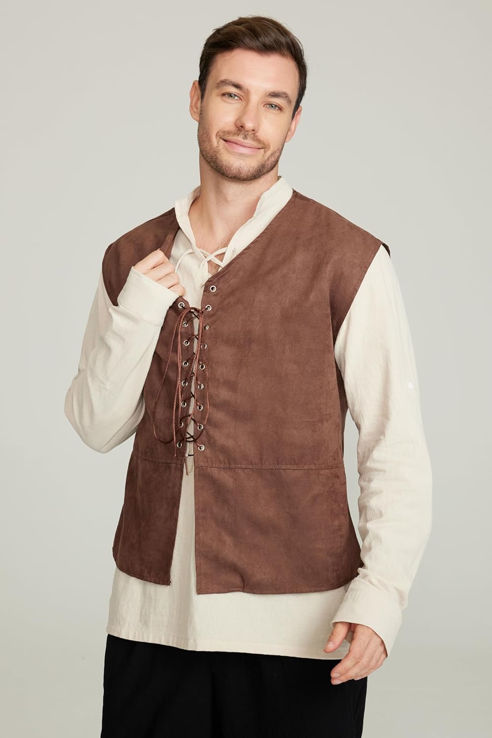 2 قطعة مجموعة الرجال القرون ال - مراجعة Medieval Gothic Lace Up Pirate Shirt وسعره