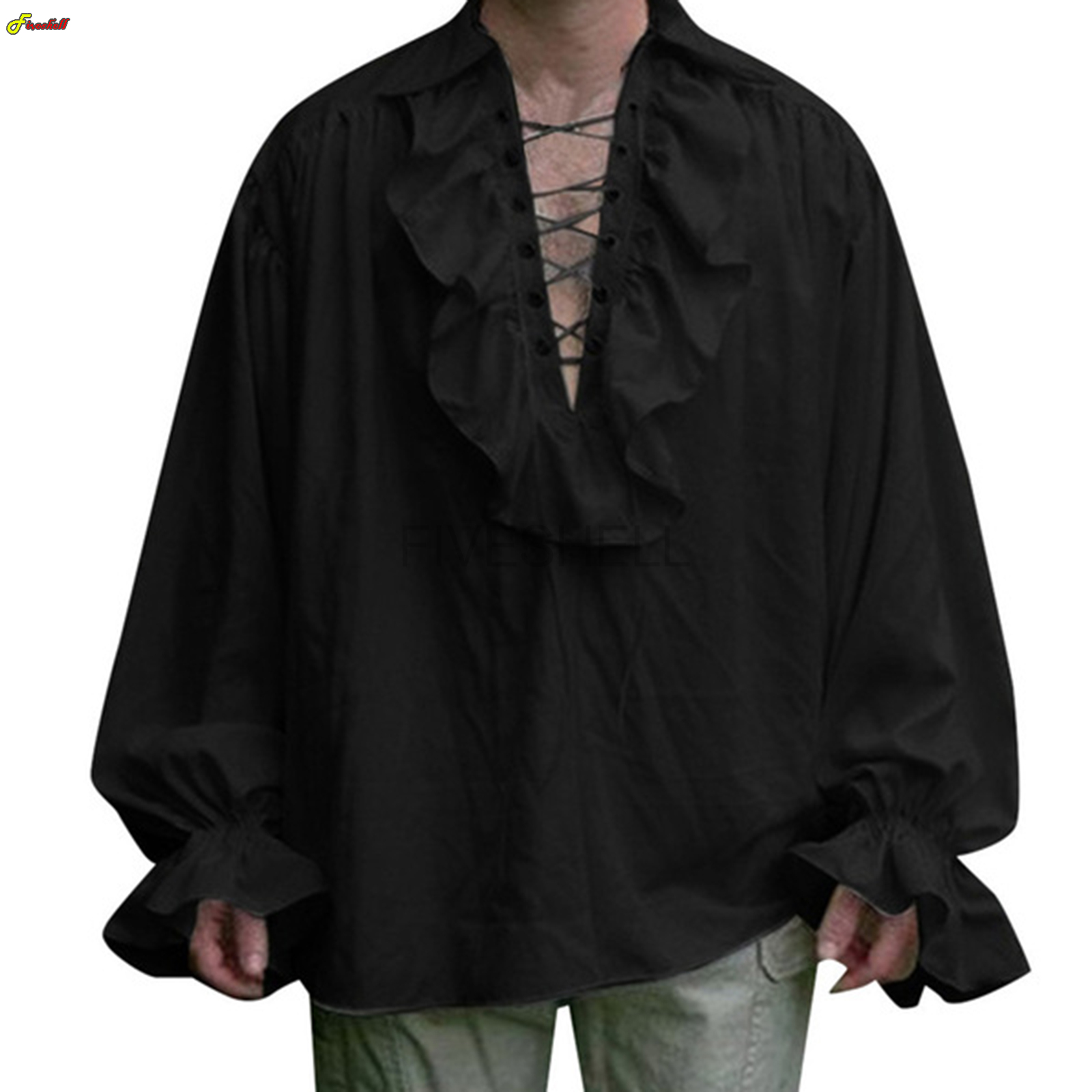زي رجل في القرون الوسطى عصر ال - مراجعة Medieval Gothic Lace Up Pirate Shirt وسعره