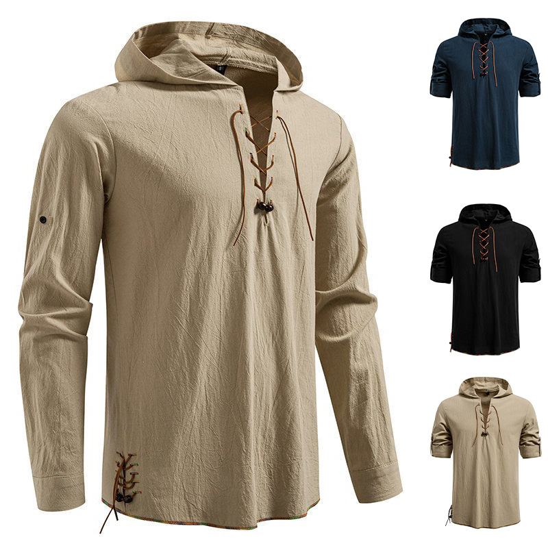 قميص رجالي طويل الأكمام بغطاء  - مراجعة Medieval Gothic Lace Up Pirate Shirt وسعره