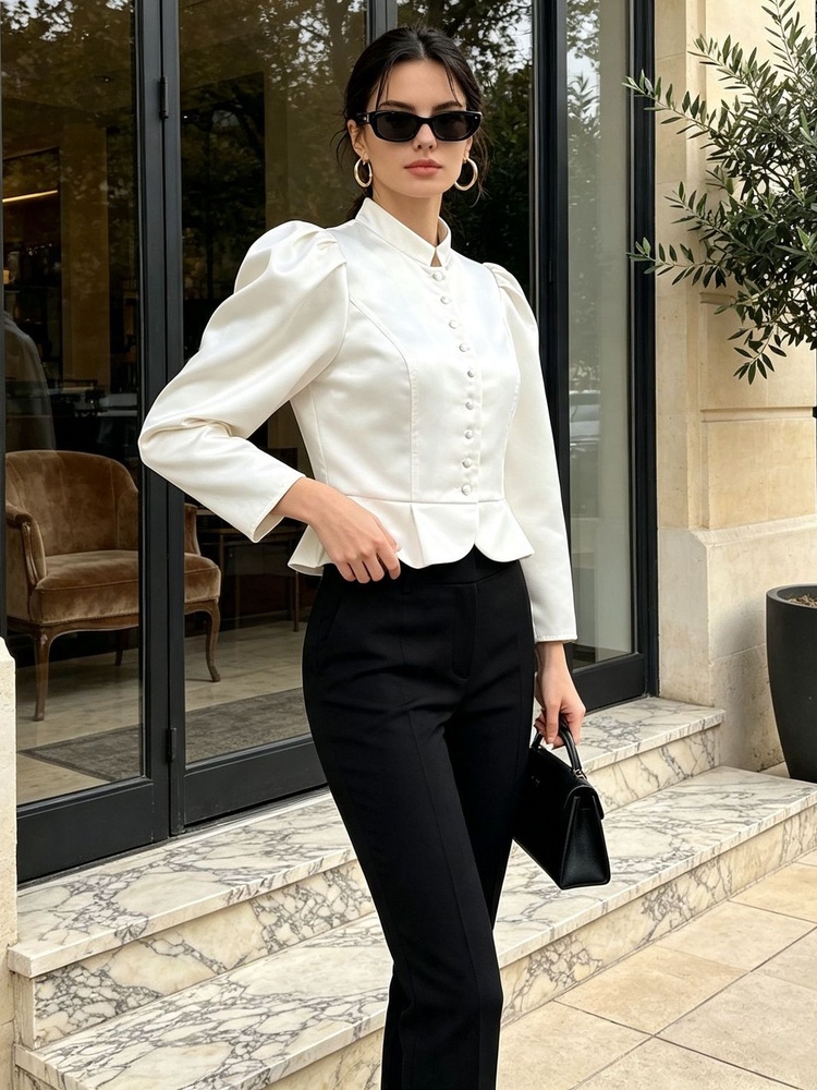 بلوزة بيبلوم بأكمام طويلة وأكت - مراجعة Mandarin Collar Formal Shirt Slim Fit وسعره