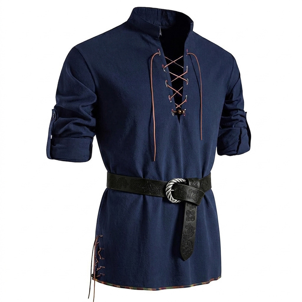 قميص رجالي عتيق من القطن بأكما - مراجعة Medieval Gothic Lace Up Pirate Shirt وسعره