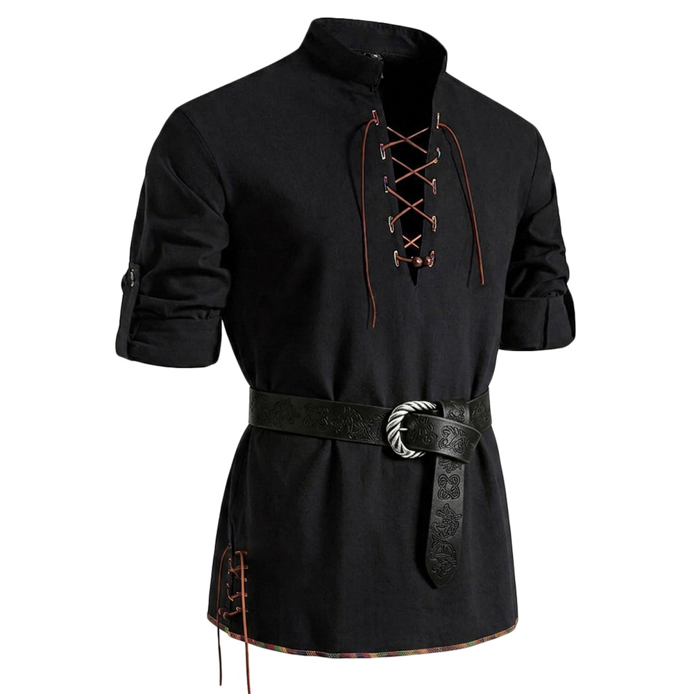 قميص رجالي عتيق من القطن بأكما - مراجعة Medieval Gothic Lace Up Pirate Shirt وسعره