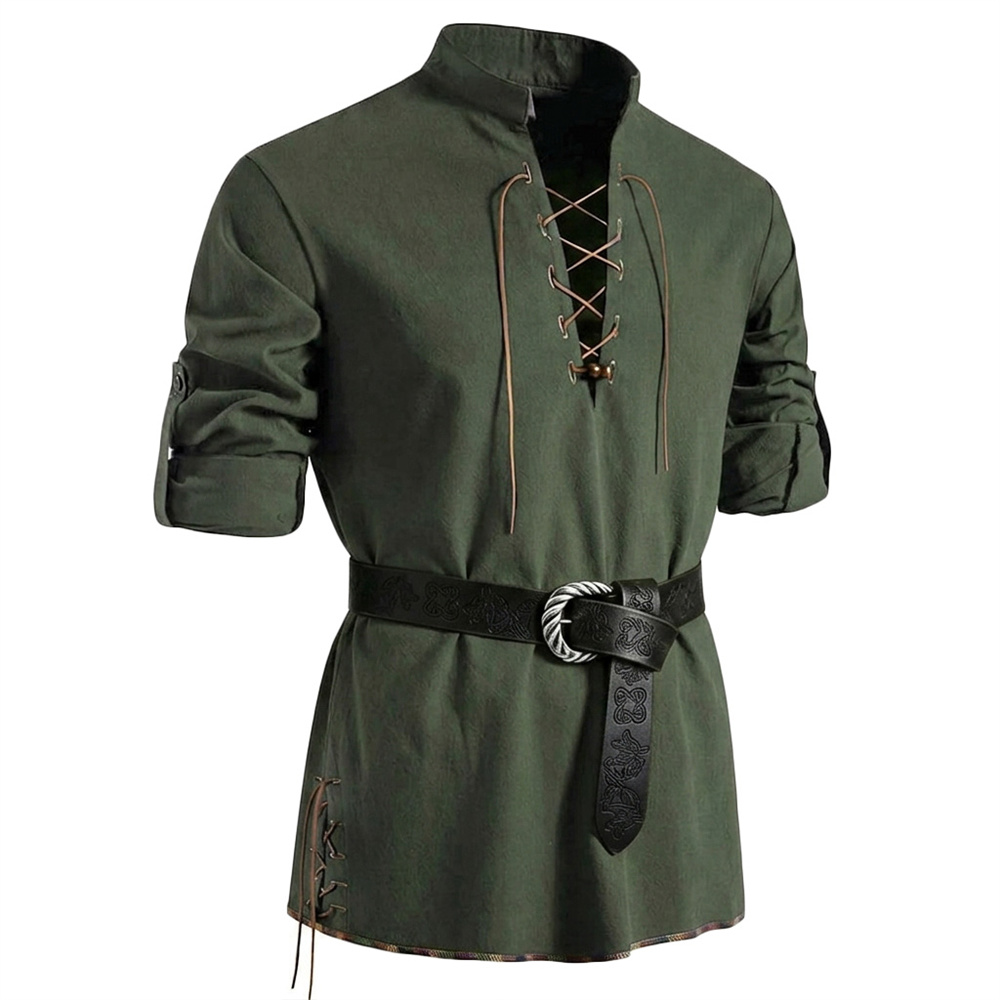 قميص رجالي عتيق من القطن بأكما - مراجعة Medieval Gothic Lace Up Pirate Shirt وسعره