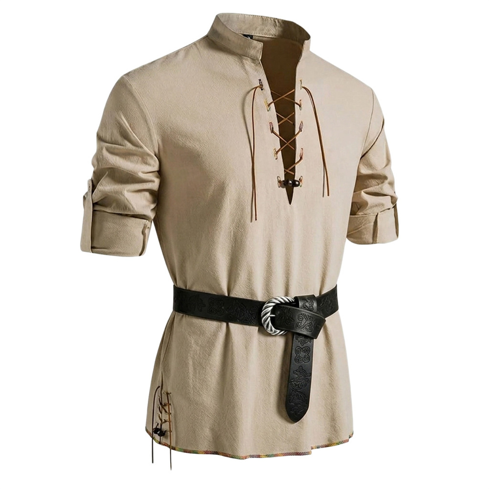 قميص رجالي عتيق من القطن بأكما - مراجعة Medieval Gothic Lace Up Pirate Shirt وسعره
