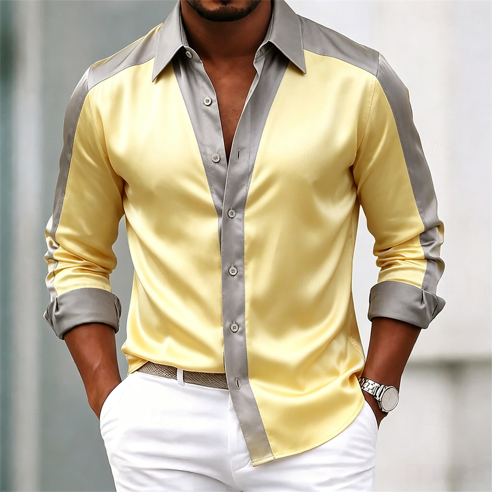 قميص رجالي، قميص ساتان، قميص ر - مراجعة Mens Satin Silk Dress Shirt وسعره