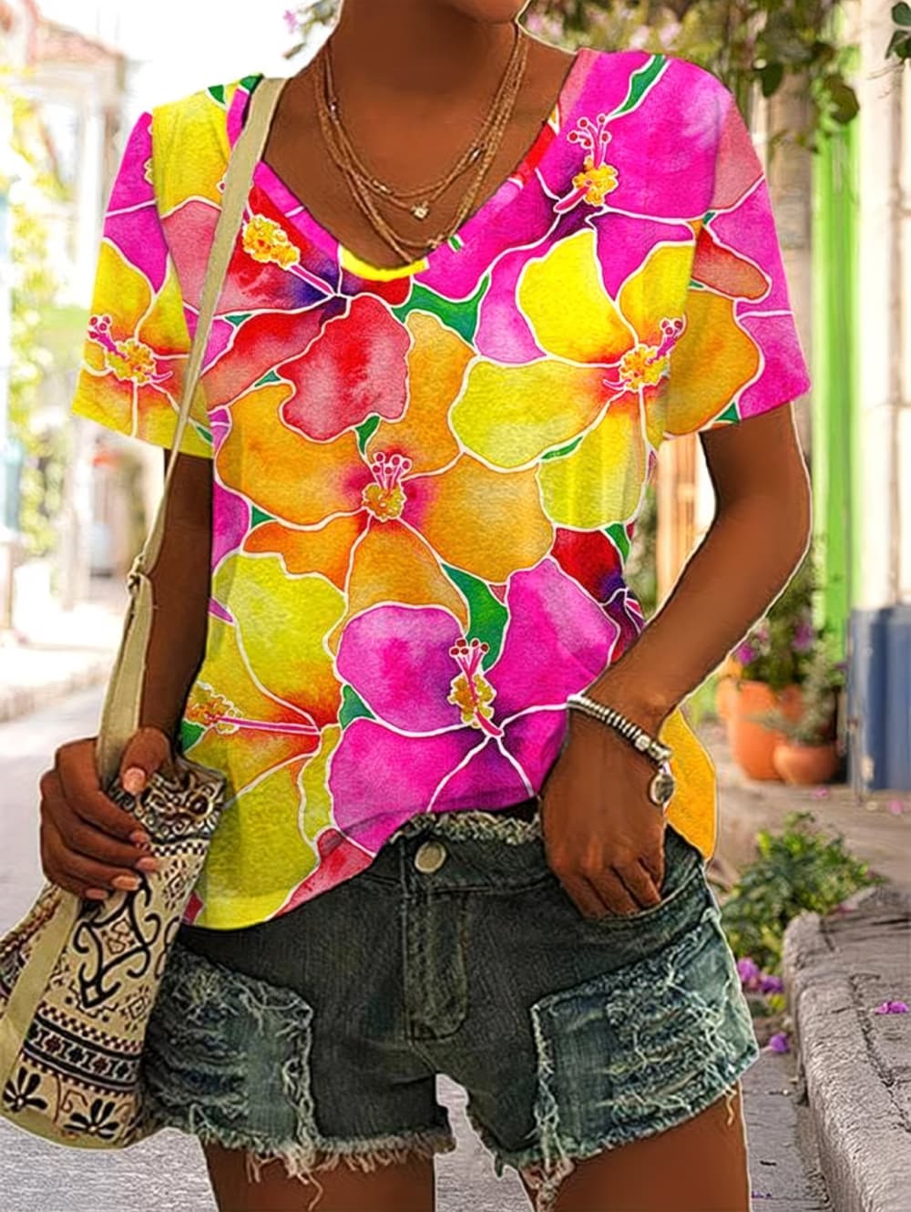 تي شيرت نسائي صيفي بتصميم زهور - مراجعة Vintage Hawaiian Floral Shirt وسعره