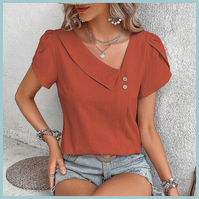 بلوزة نسائية بلون موحد بتصميم  - مراجعة Shirts وسعره
