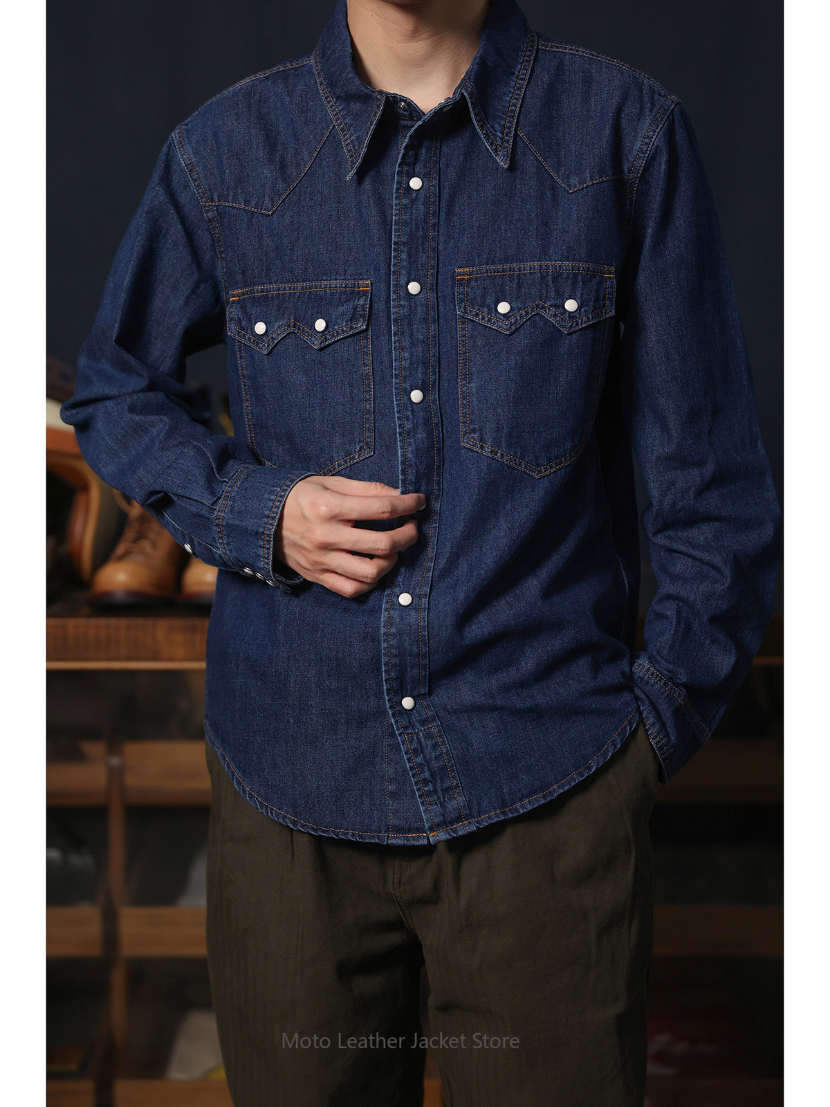 قميص دينيم غربي أمريكي بتصميم  - مراجعة Mens Western Denim Pearl Snap Shirt وسعره