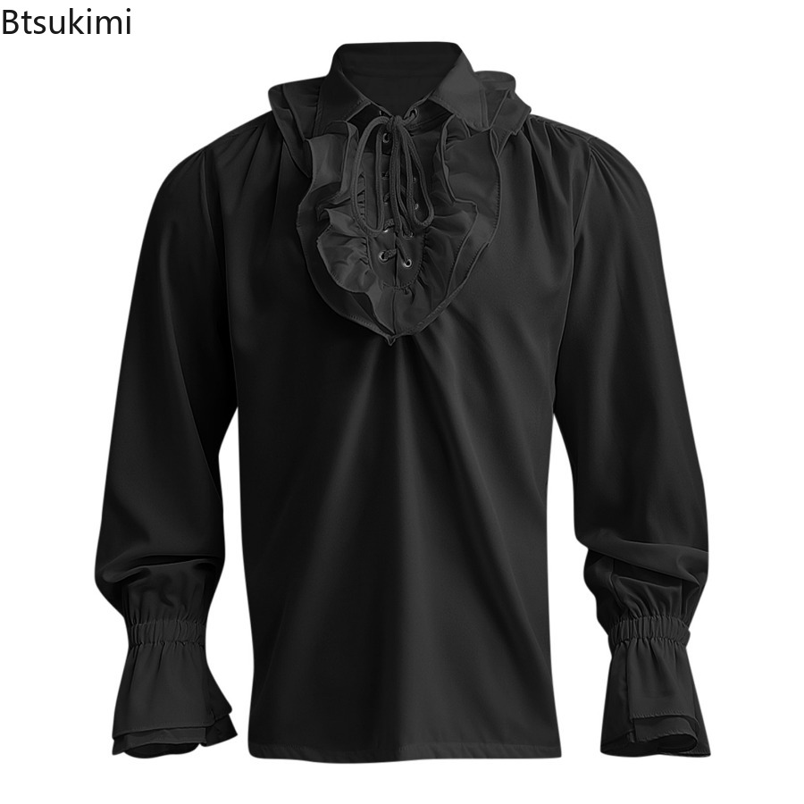الرجال القرون الوسطى عصر النهض - مراجعة Medieval Gothic Lace Up Pirate Shirt وسعره